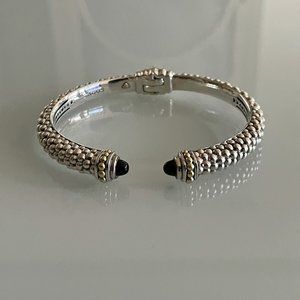 LAGOS 8mm Sterling Silver Caviar Hinge Cuff Bracelet with Black Onyx
